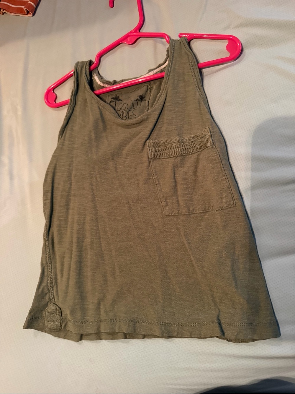 Kids' Olive Green Pocket Tank Top - Coastal Vibes